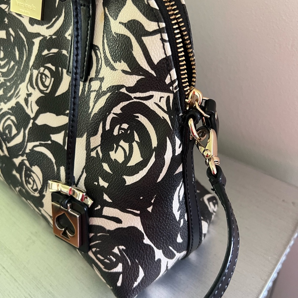 Kate Spade Small Rachelle Brightwater Drive Rose Handbag Black Cream Floral - Picture 9 of 10